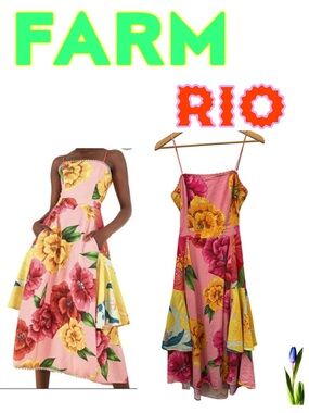 Farm Rio Chita Pink Floral Dress Bold Floral, Spaghetti straps Size S